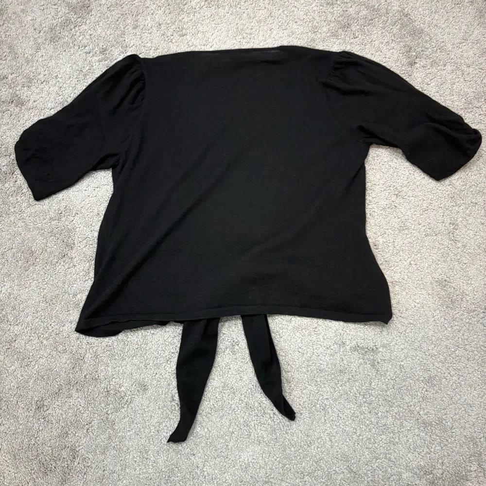 Autumn Cashmere Black Puff Short Sleeve Wrap Top Size M